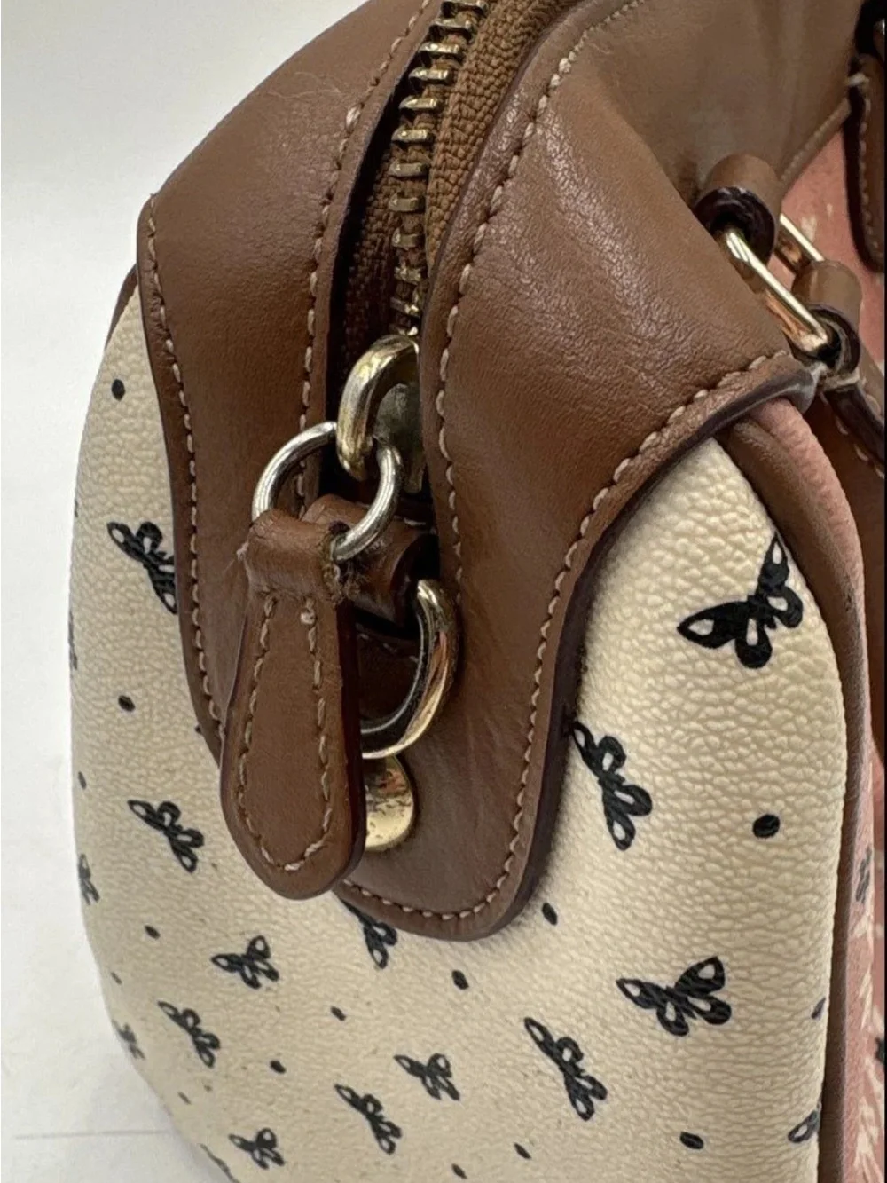 Coach Pink Paisley Mini Satchel with Brown Trim